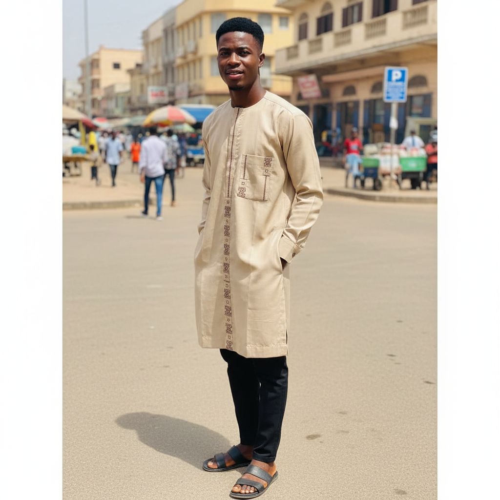 Chemise traditionnelle homme beige brodée coton, élégante cérémonie et ethnique