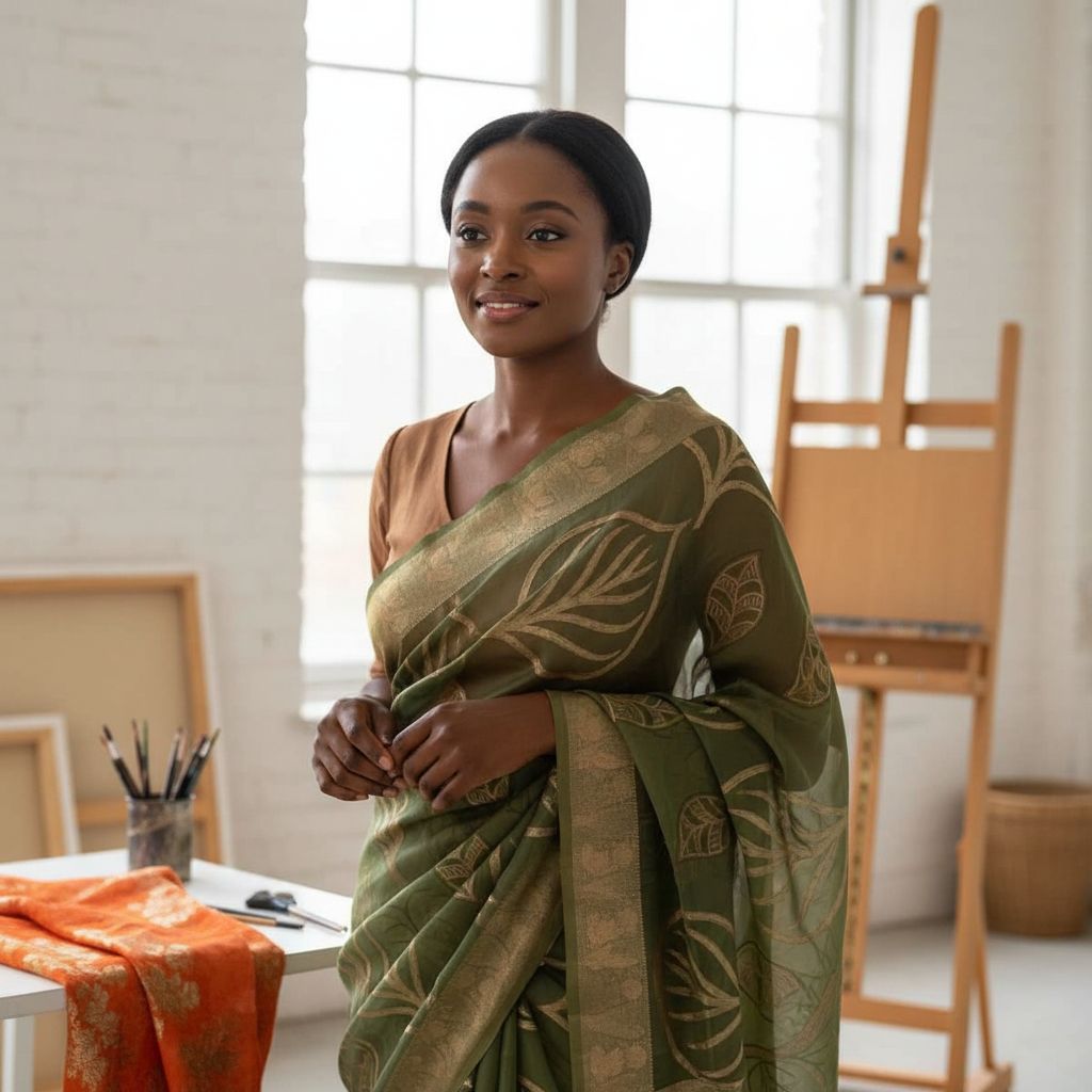 Chiffon de soie vert olive élégant, tissu premium chic pour couture et déco