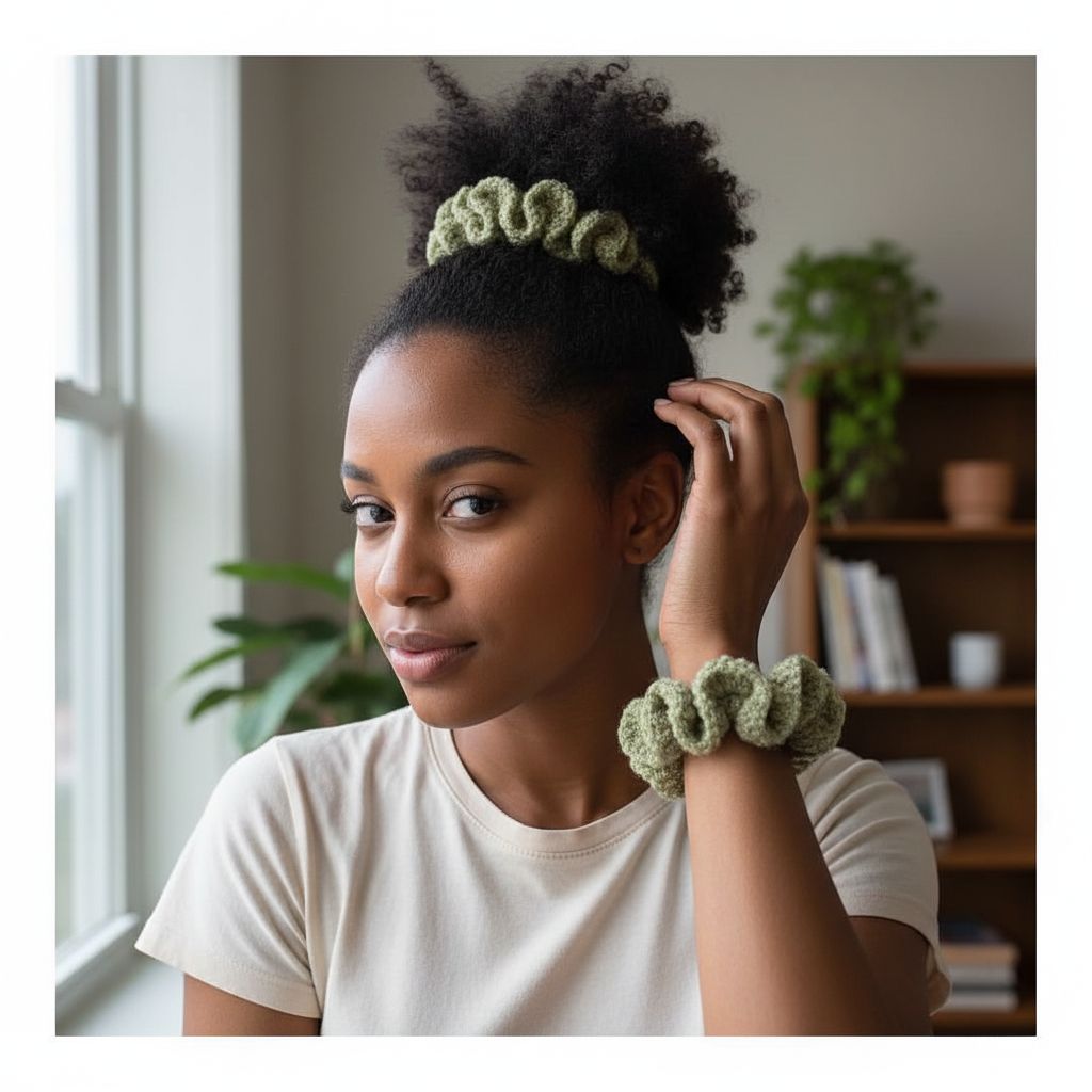 Chouchou crochet fait main vert olive