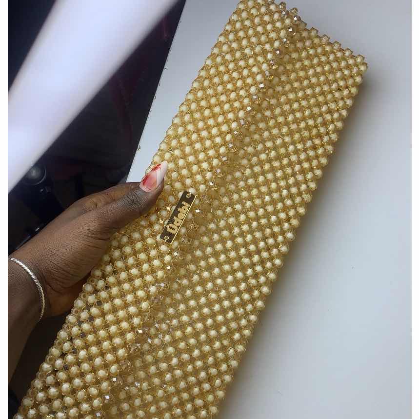 Sac en perles fait main rose doré, pochette élégante soirée femme