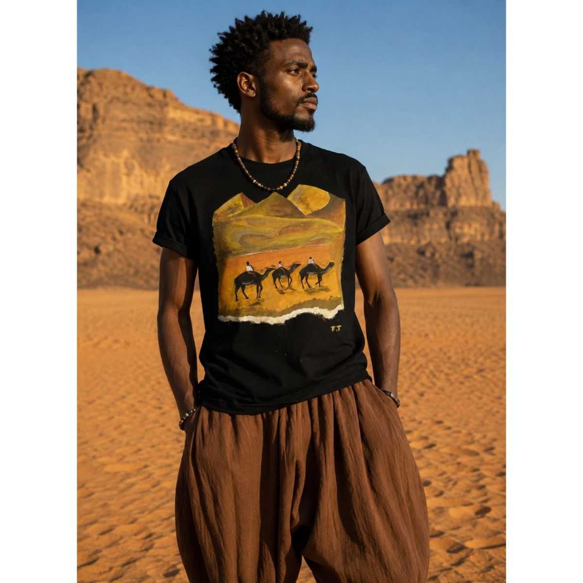 Tshirt touareg peint artisanal, t-shirt original unisexe, idée cadeau
