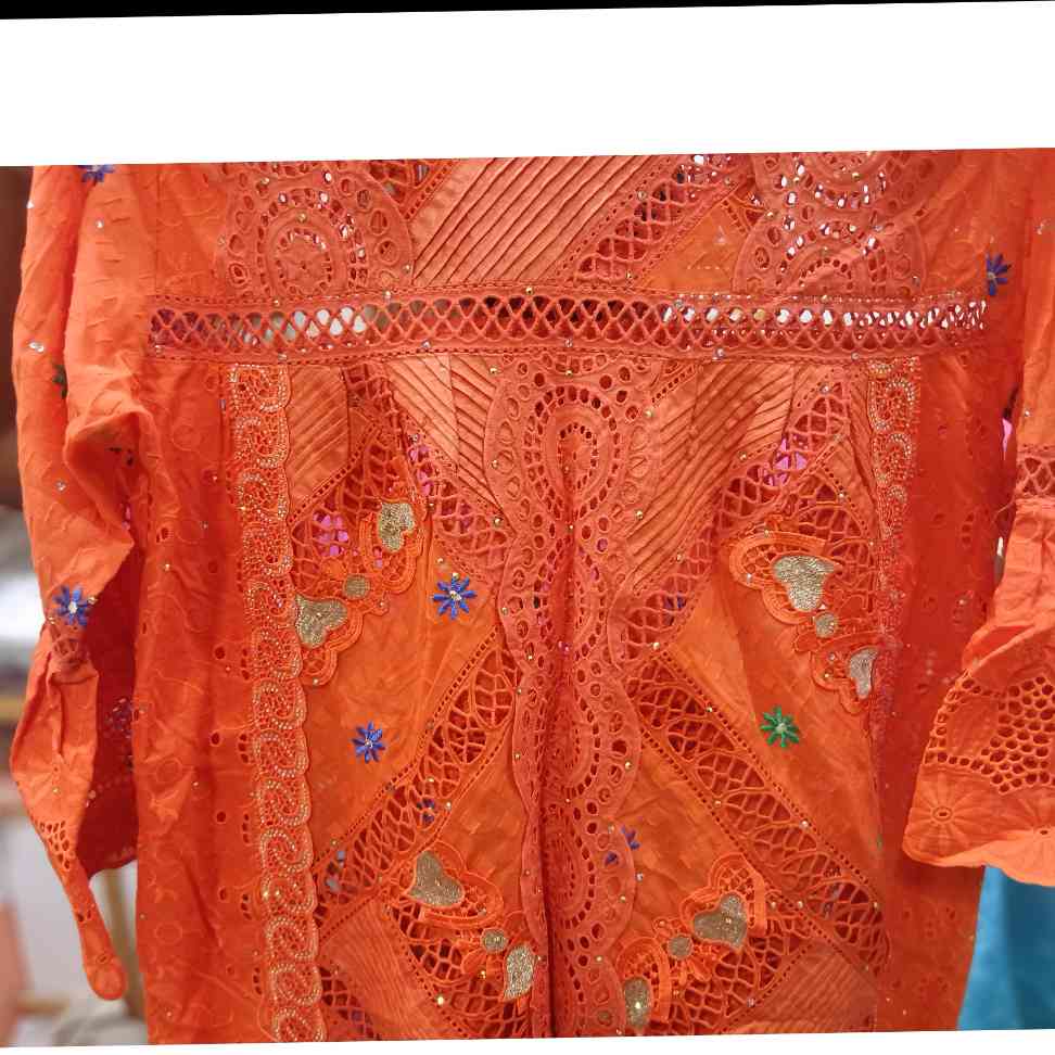 Robe bazin orange dentelle bleue