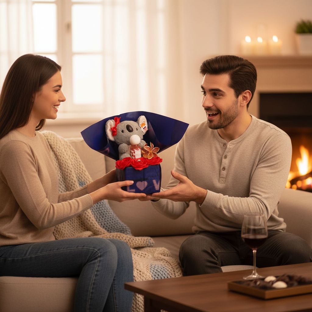 Coffret cadeau femme romantique : peluche koala, fleurs, parfum, luxe bleu