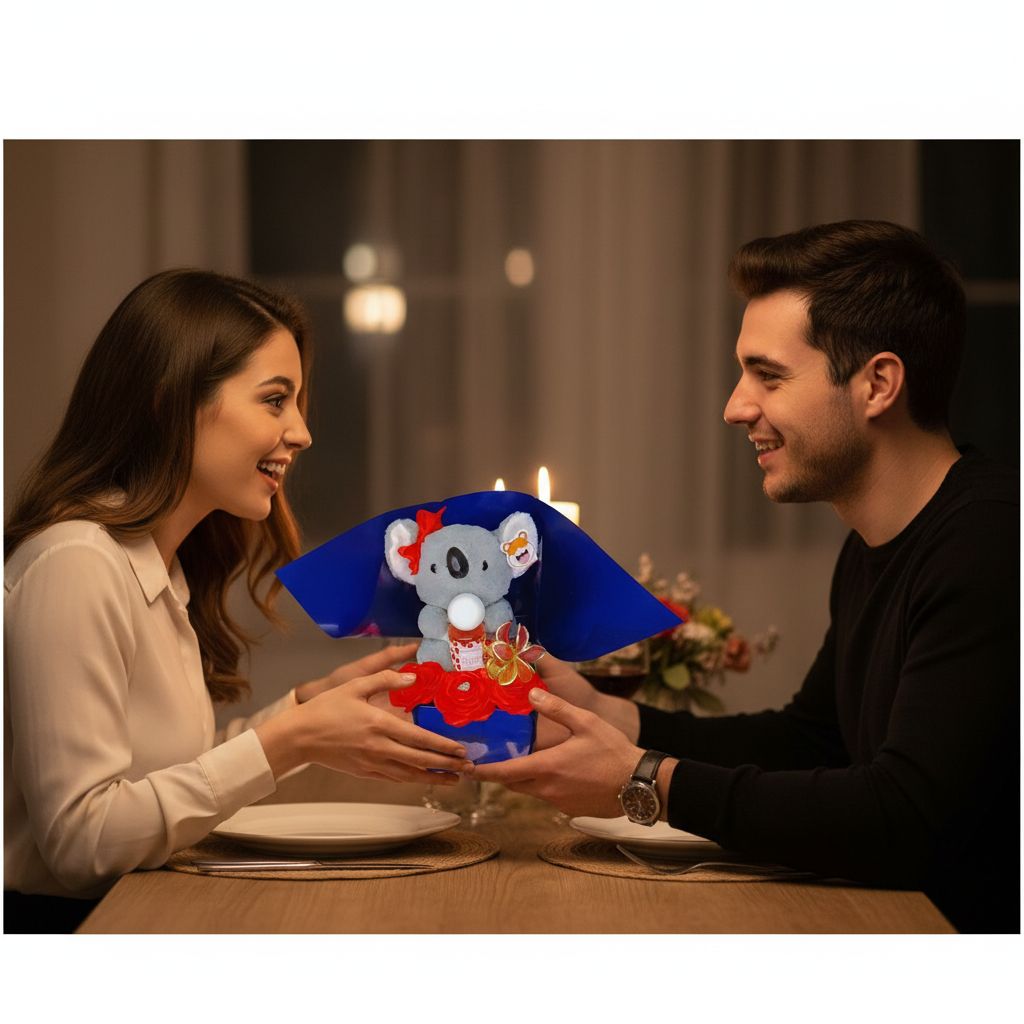 Coffret cadeau romantique : peluche, parfum et fleurs – Idée Saint-Valentin
