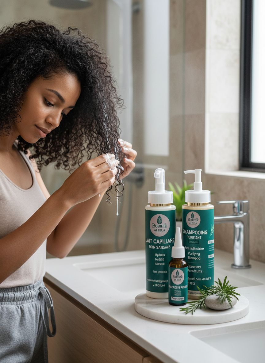 Coffret soins cheveux naturels 3-en-1 : huile, shampoing romarin, lait hydratant