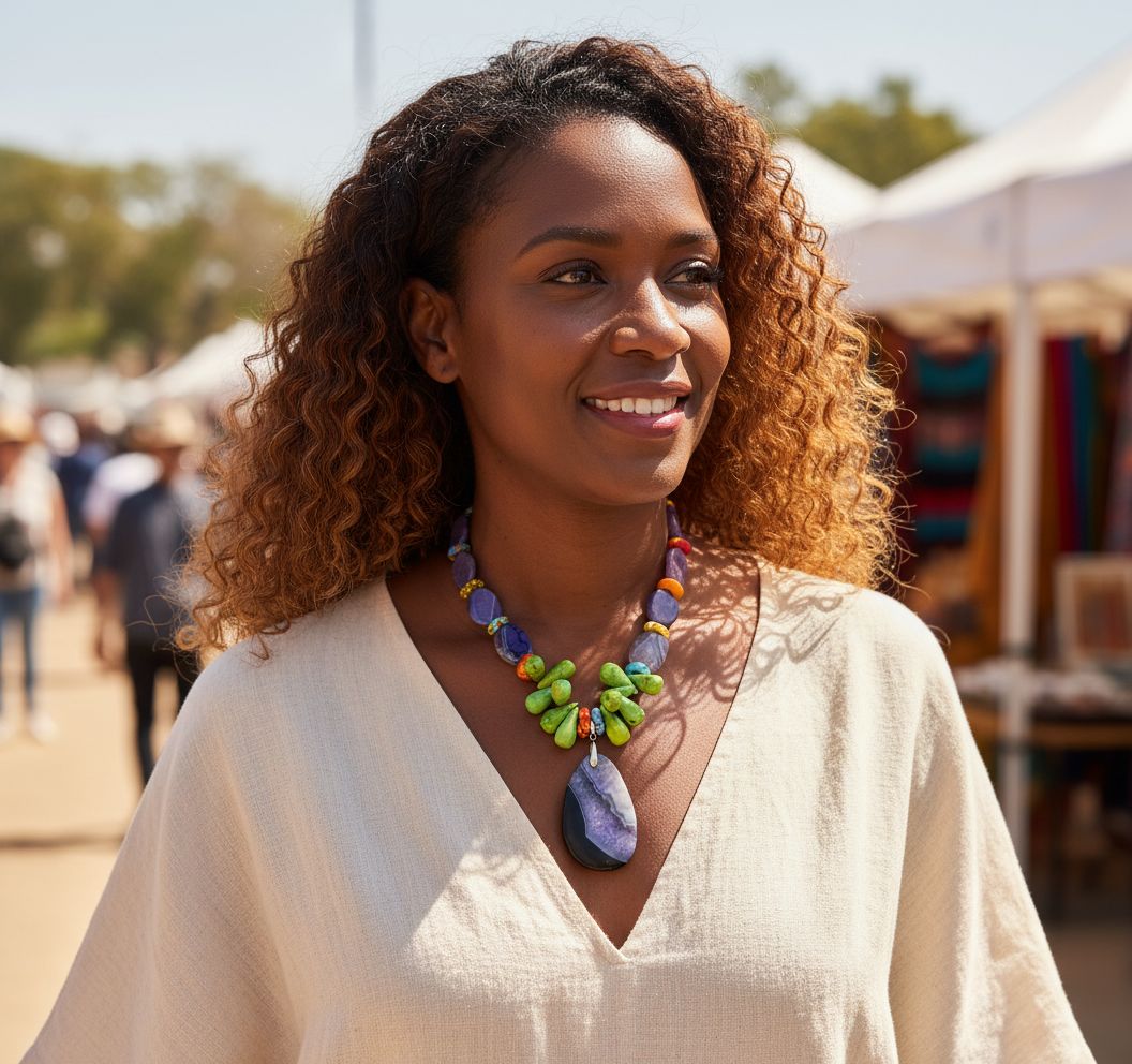 Ensemble Collier artisanal et boucles d'oreilles femme
