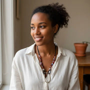 Collier artisanal femme en agate marron, bijou contemporain élégant fait main