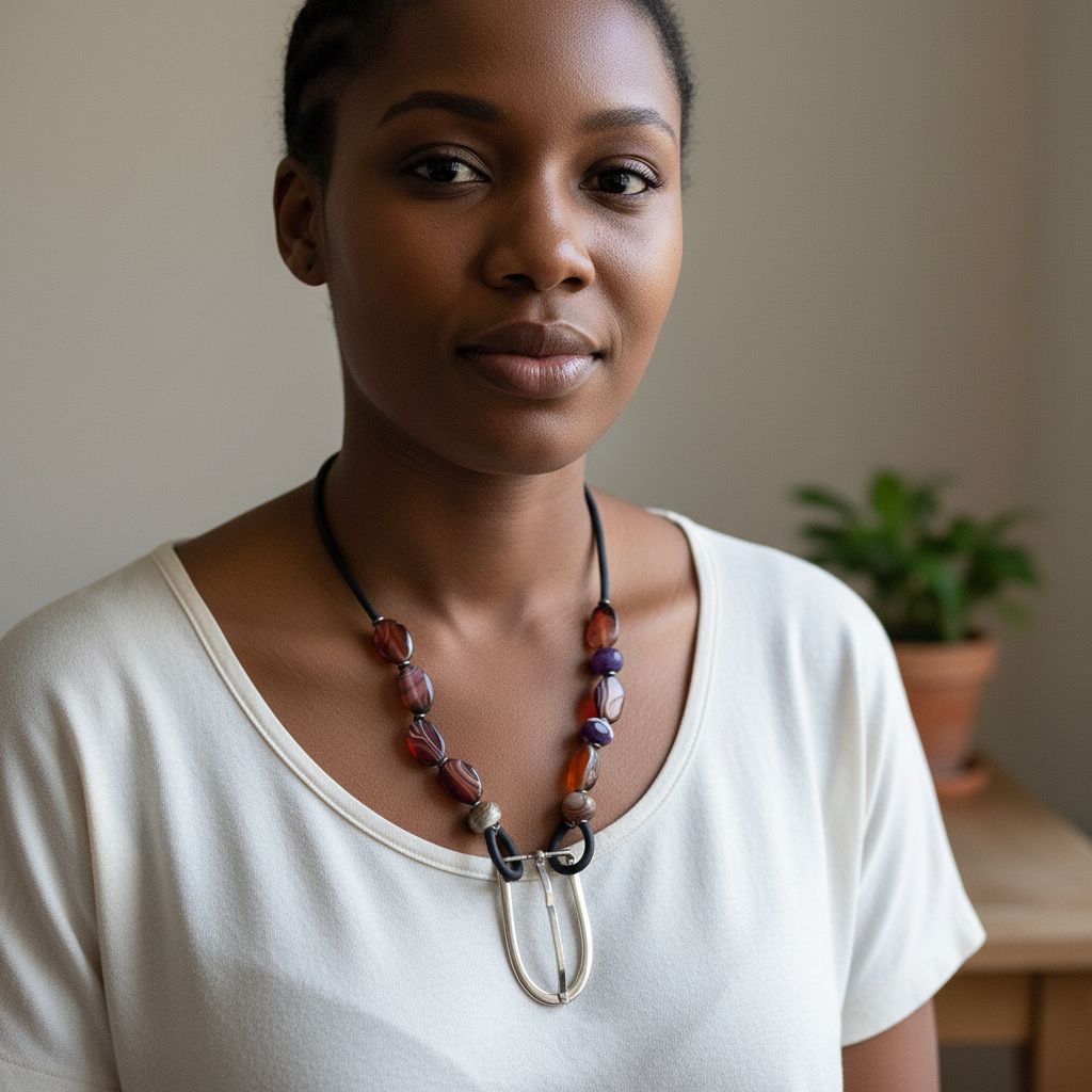 Collier artisanal femme en agate marron, bijou contemporain élégant fait main