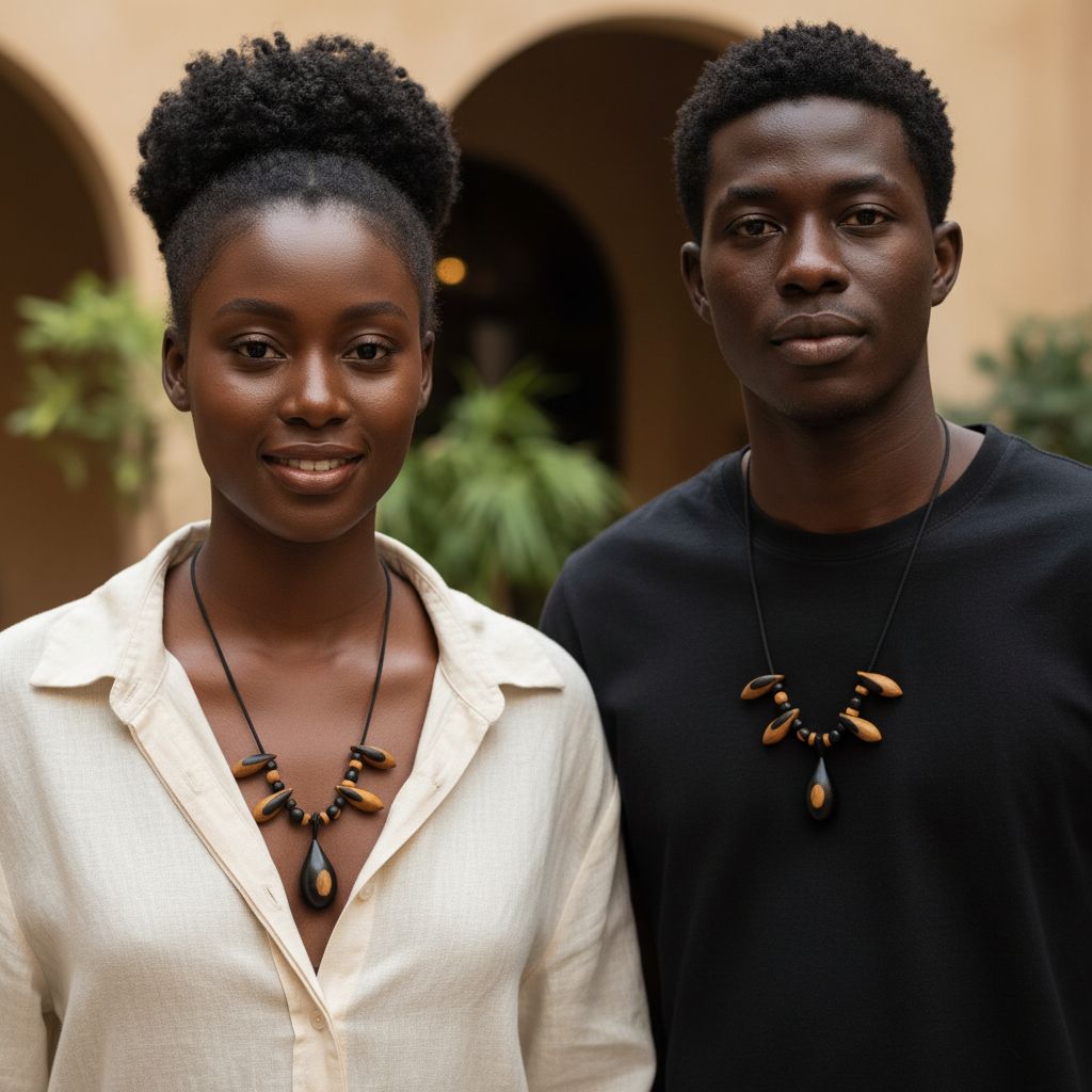 Collier en bois pour homme artisanal ébène noir et beige, bijou original