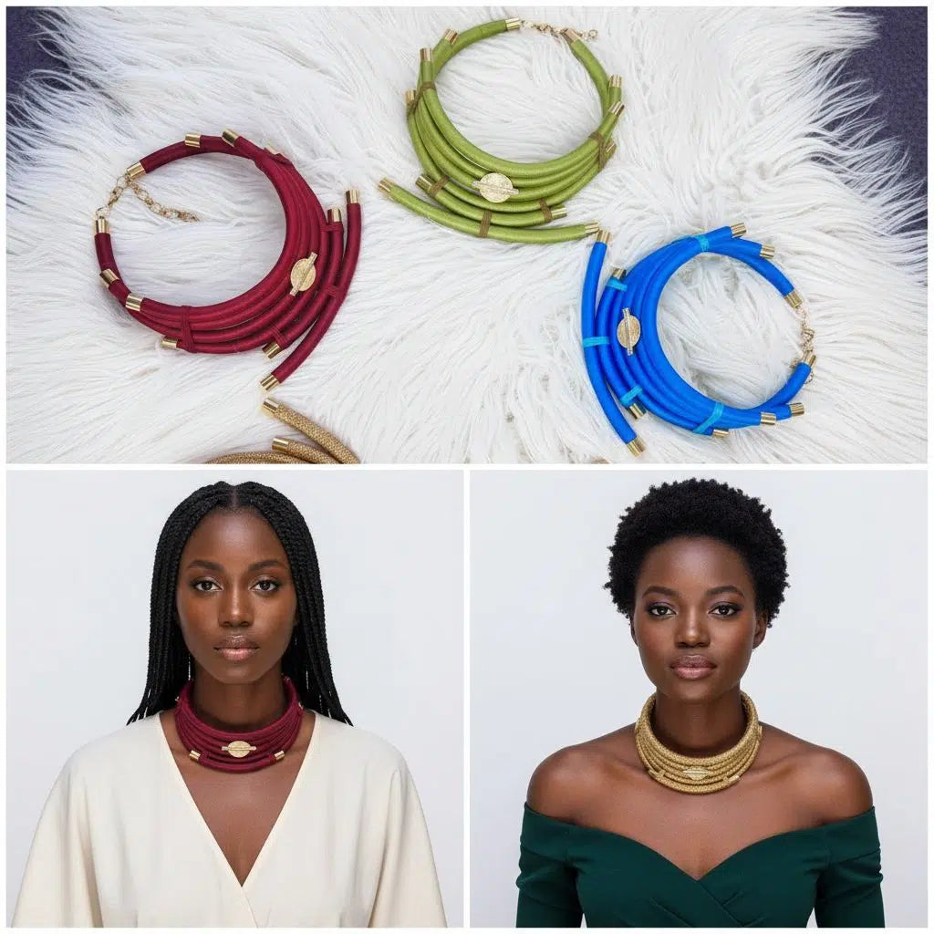 Collier multi-brins femme doré et coloré, bijou bohème chic Jaba élégant