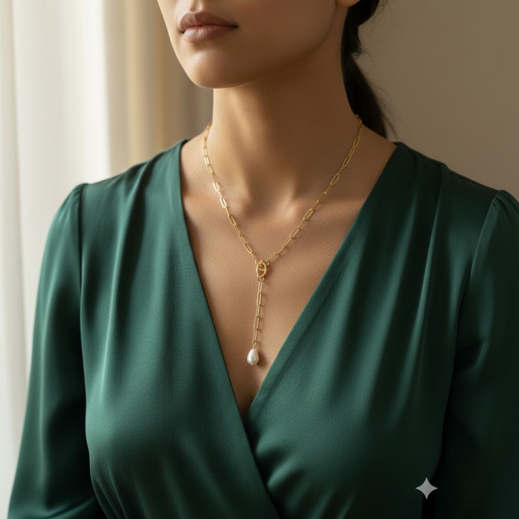 Collier perle de culture femme acier inoxydable doré