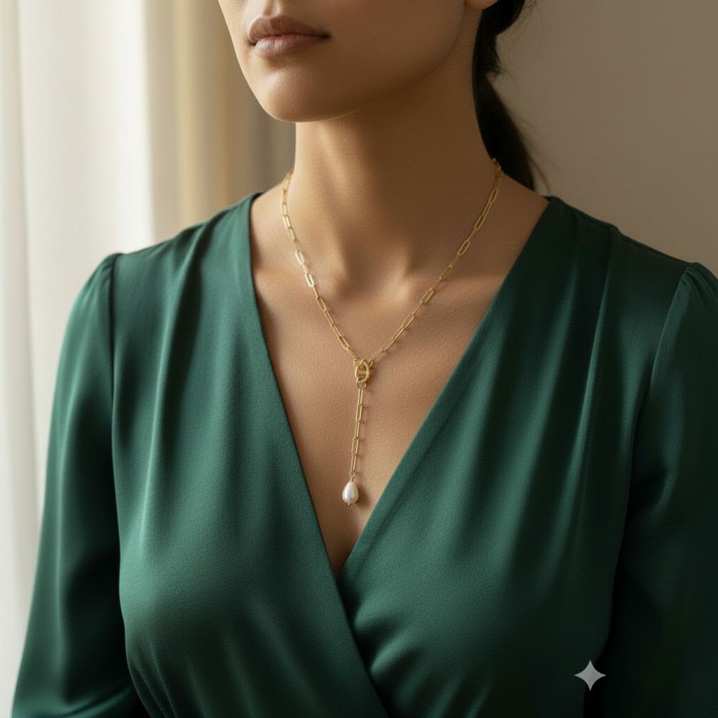 Collier perle de culture femme acier inoxydable doré