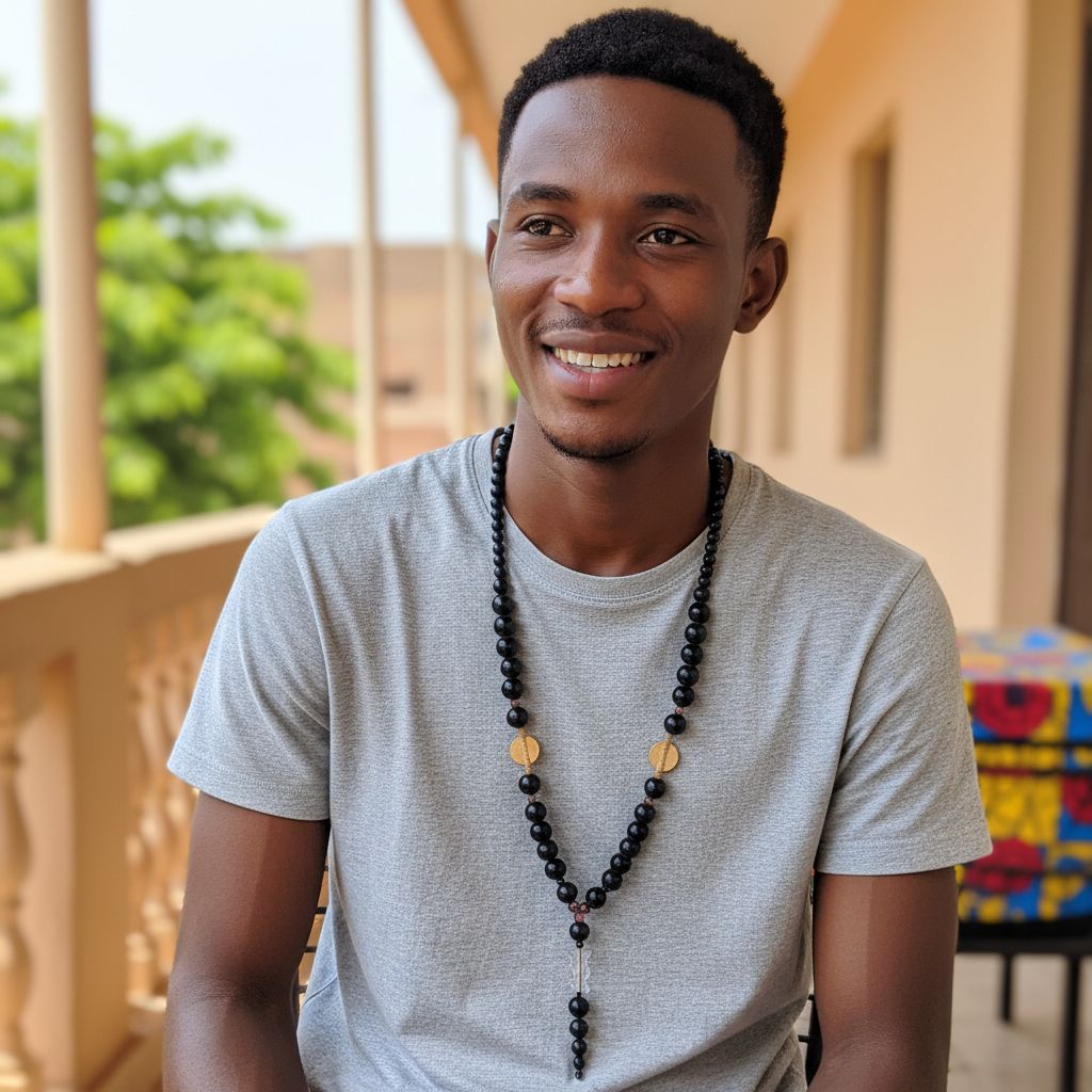 Collier perles noires élégant homme, bijou chic doré et obsidienne noir