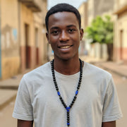 Collier perles noires et bleues homme, bijou élégant contemporain chic