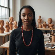 Collier perles pierre naturelle rouge brique