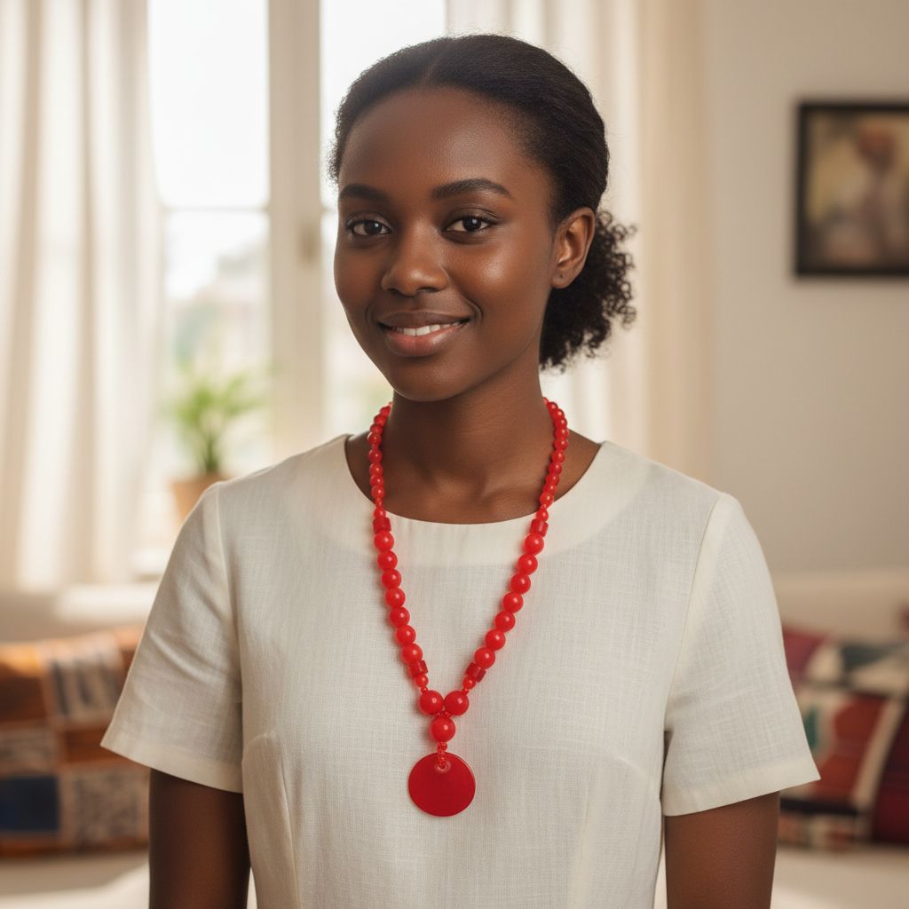 Collier perles rouges vintage femme