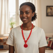 Collier perles rouges vintage femme