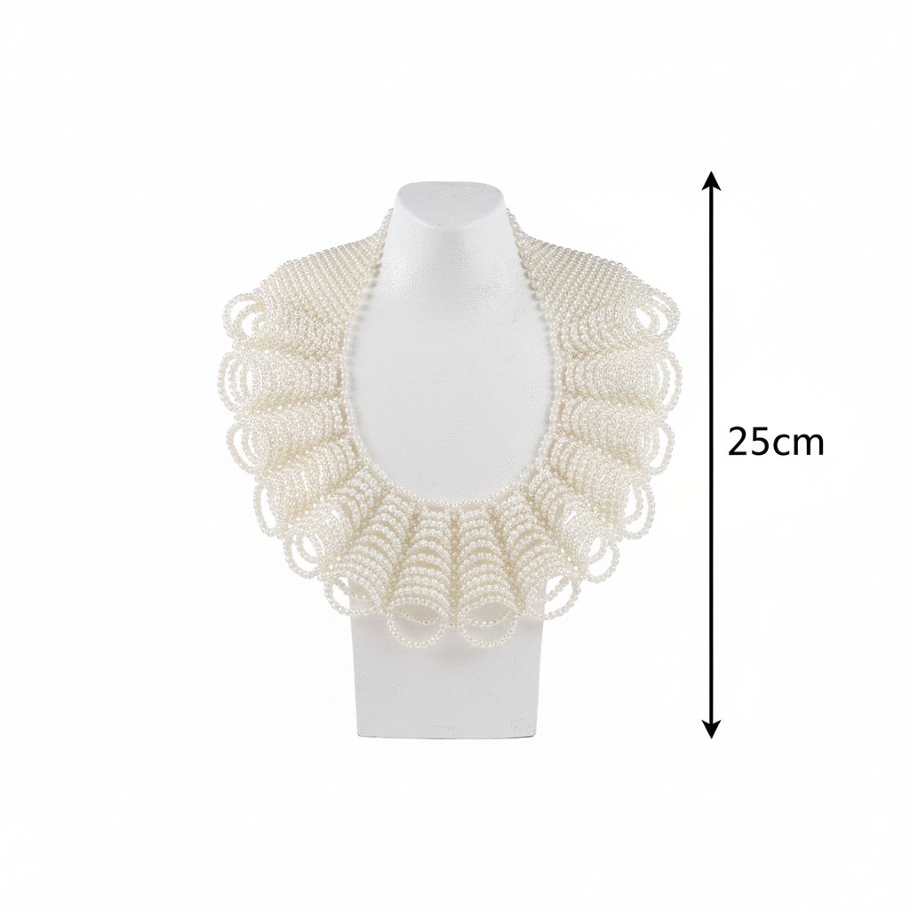 Collier large plastron perles beige