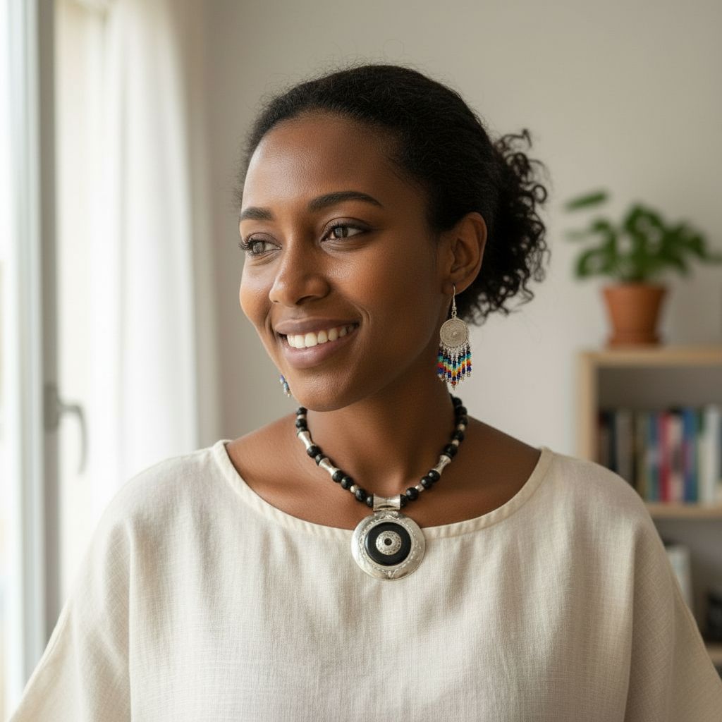 JOAILLERIE TOUAREG BY SKM JEWERLY, MAILLAGE ARGENT MASSIF PURE ET PERLES AFRICAINES/ ENSEMBLE COLLIER+ BOUCLES D'OREILLES ARTISANALES