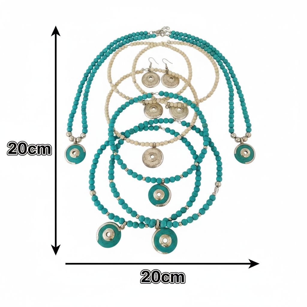JOAILLERIE TOUAREG BY SKM JEWERLY/ ENSEMBLE PARURE DE COU +BOUCLES D'OREILLES EN PERLES AFRICAINES