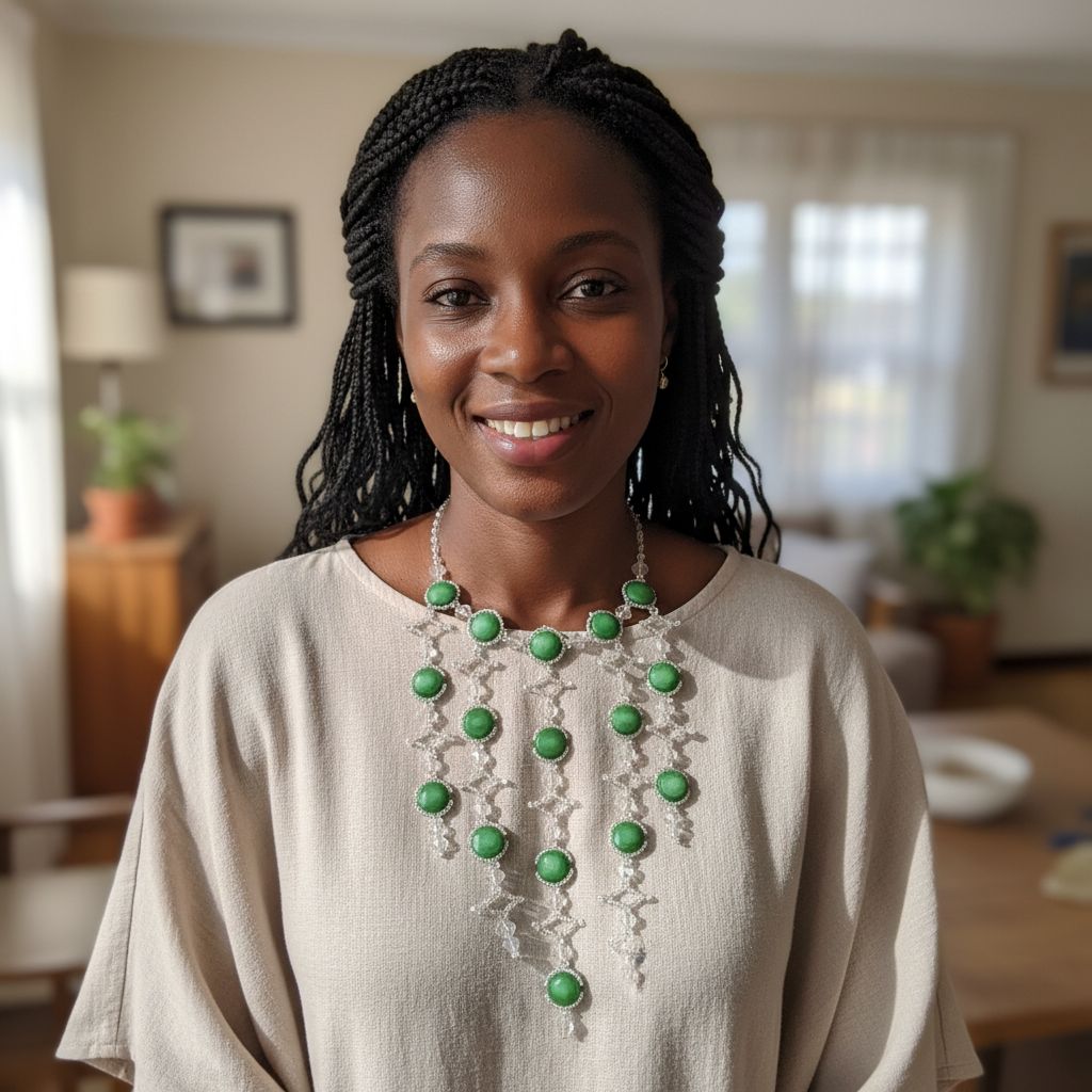 Collier vert femme chic en perle argenté, bijoux faits main élégants