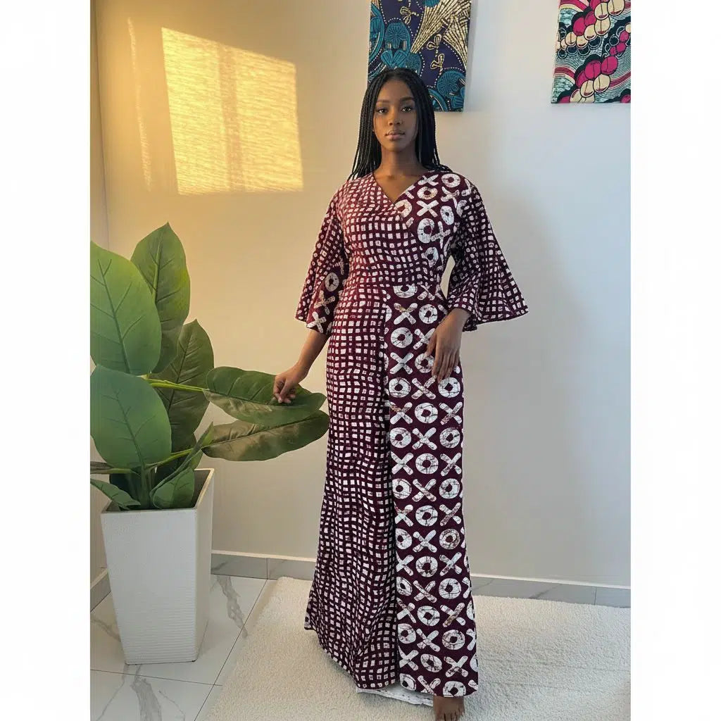 Combinaison femme rouge Bordeaux motifs blancs