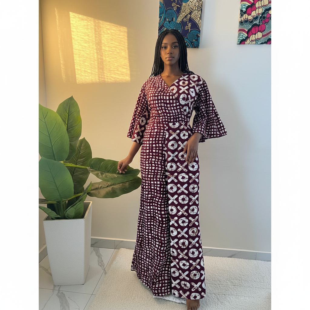 Combinaison femme rouge Bordeaux motifs blancs