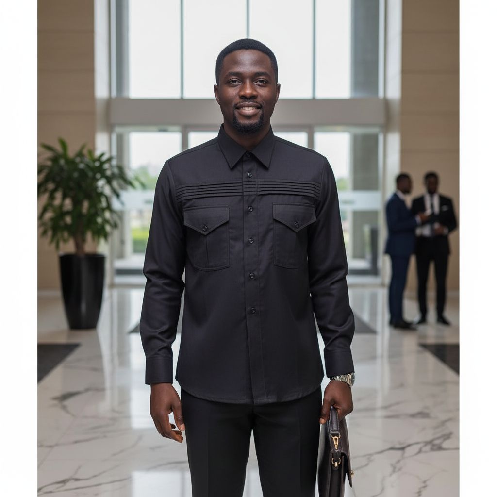 Costume Africain Homme Business Noir Coton-Polyester - Élégance Moderne