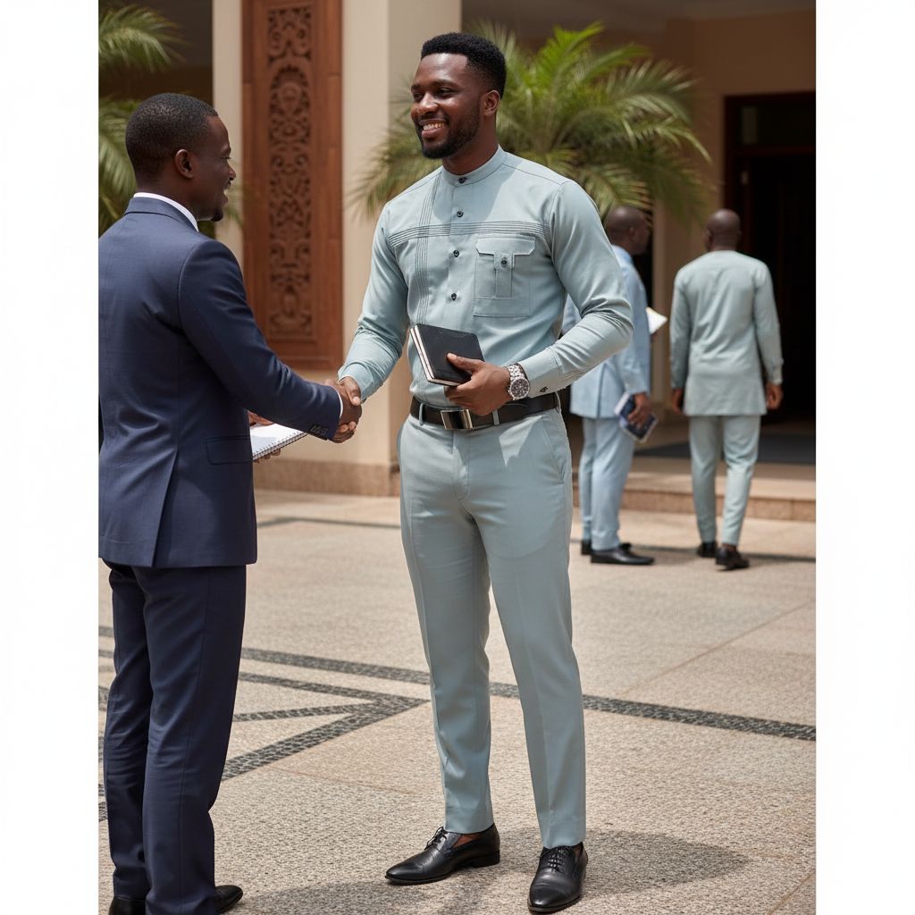 Costume Africain Tissu Satiné Gris Clair - Élégance Moderne Homme