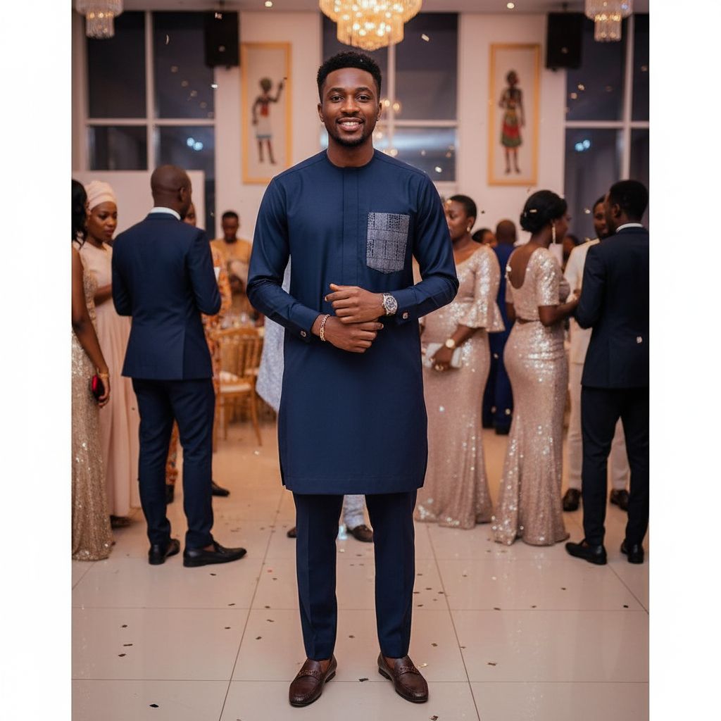 Costume Africain Bleu Marine Coton - Élégance Traditionnelle Moderne