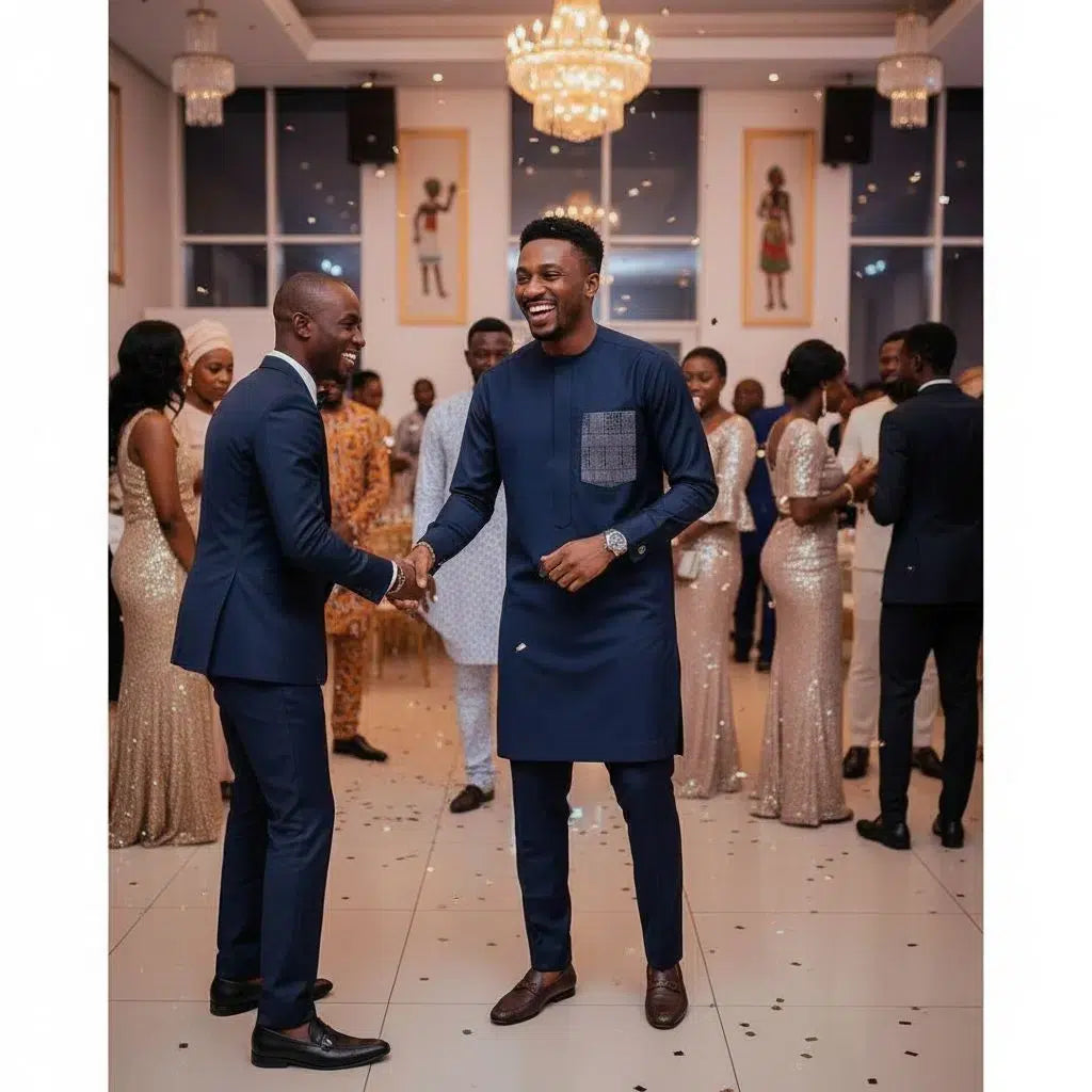 Costume Africain Bleu Marine Coton - Élégance Traditionnelle Moderne