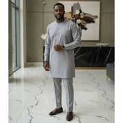 Costume africain homme gris élégant – Tenue traditionnelle moderne cérémonie