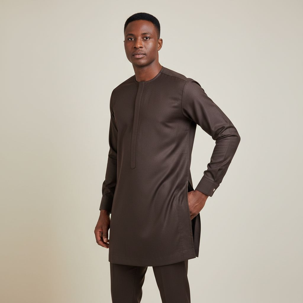 Costume africain homme marron élégant, ensemble traditionnel coton S à XXXL