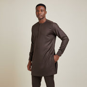 Costume africain homme marron élégant, ensemble traditionnel coton S à XXXL