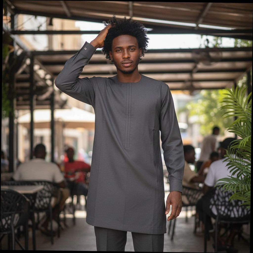 Costume africain homme marron élégant, ensemble traditionnel coton S à XXXL
