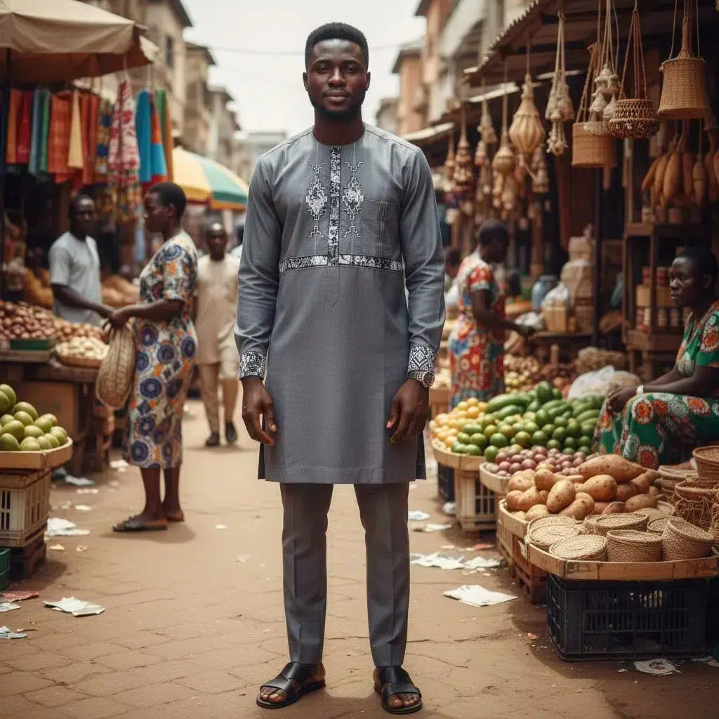 Costume africain homme gris anthracite brodé