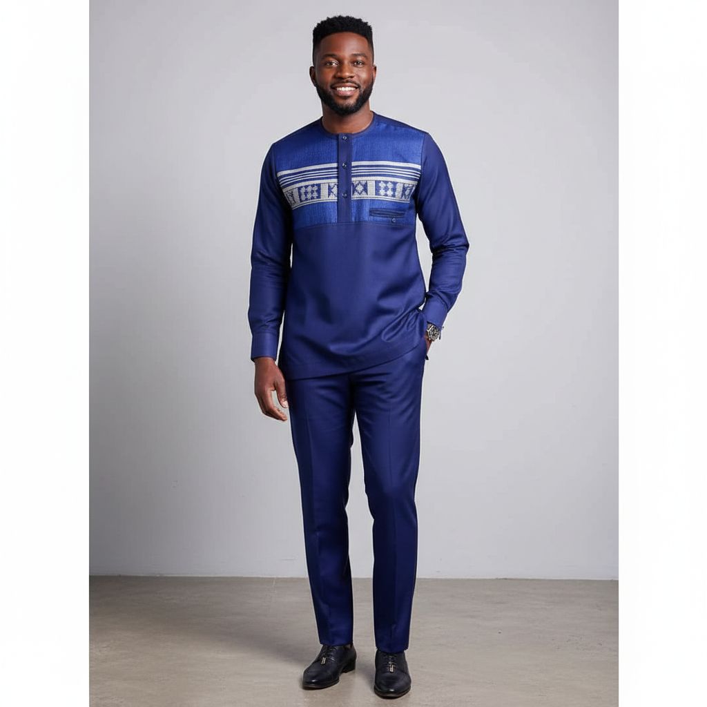 Costume africain homme bleu – Ensemble tradimoderne élégant et confortable