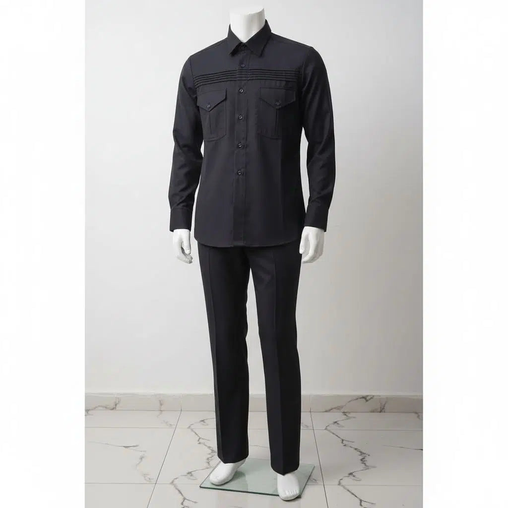 Costume Africain Homme Business Noir Coton-Polyester - Élégance Moderne