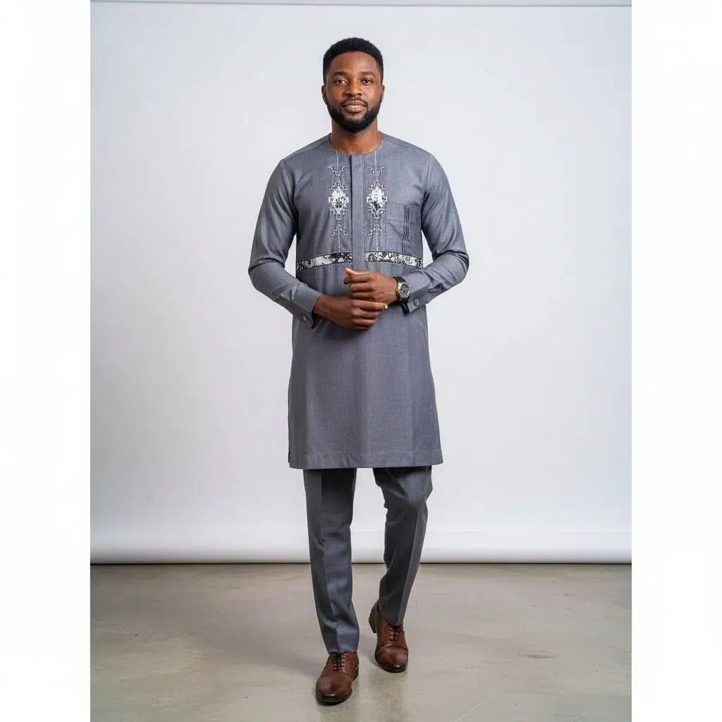 Costume africain homme gris anthracite brodé