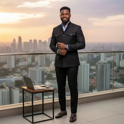 Costume africain homme élégant bleu marine – Ensemble veste pantalon slim fit (fr copy)