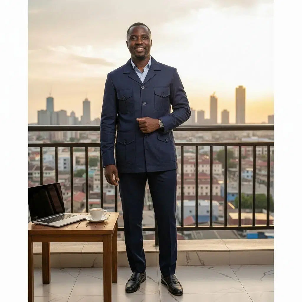 Costume africain homme élégant bleu marine – Ensemble veste pantalon slim fit (fr copy)