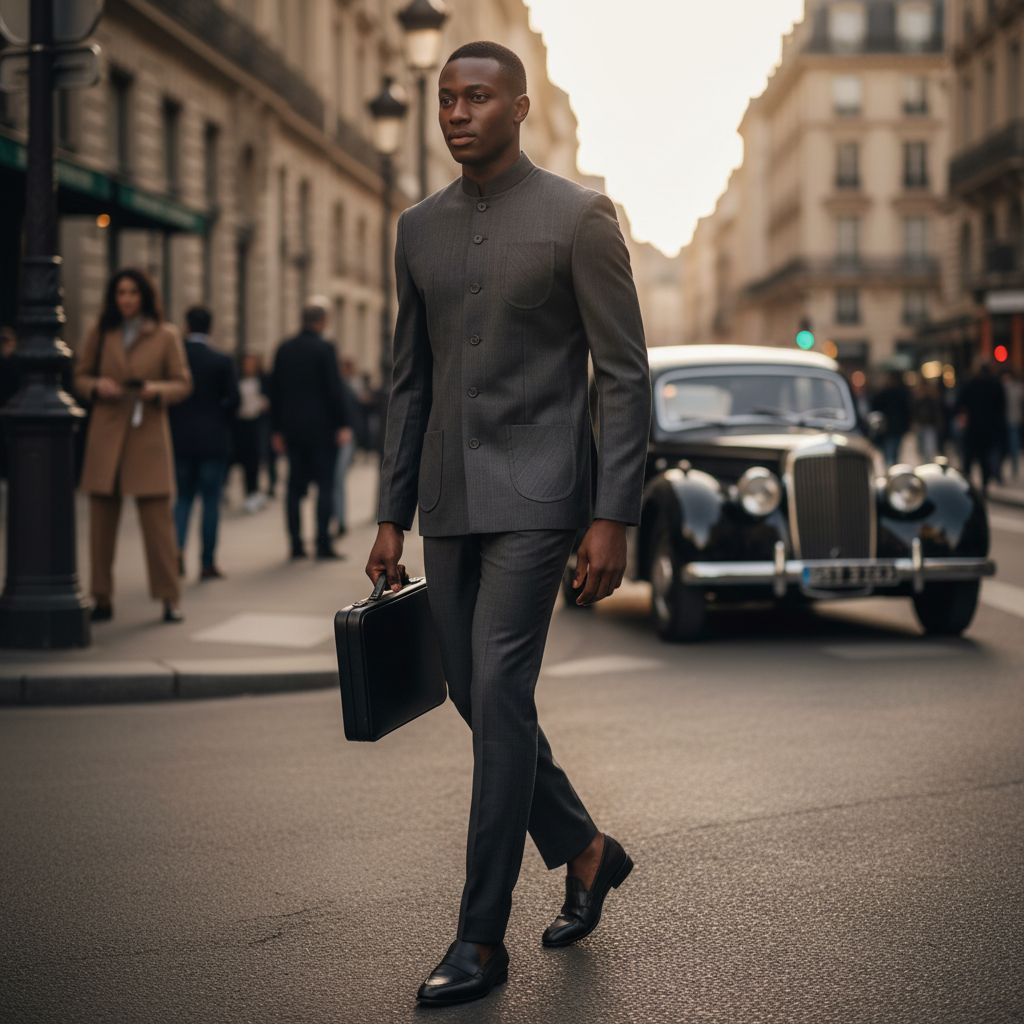 Costume homme moderne gris anthracite col mao ajusté