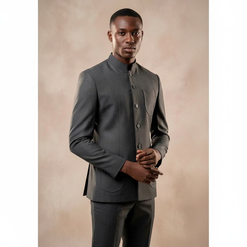 Costume homme moderne gris anthracite col mao ajusté