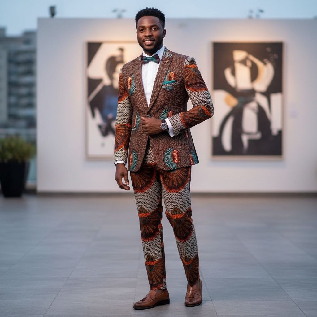 Costume homme wax marron et rouge sur mesure