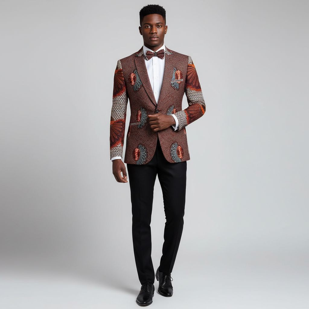 Costume homme wax marron et rouge sur mesure