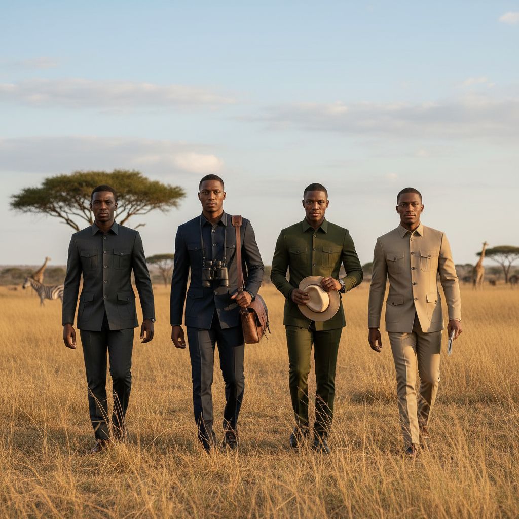 Costume safari homme chic, veste saharienne coton, élégant urbain et pratique