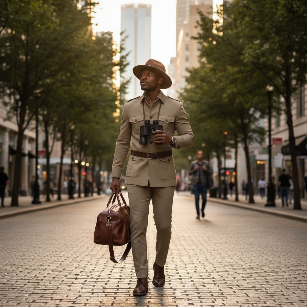 Costume safari homme chic, veste saharienne coton, élégant urbain et pratique