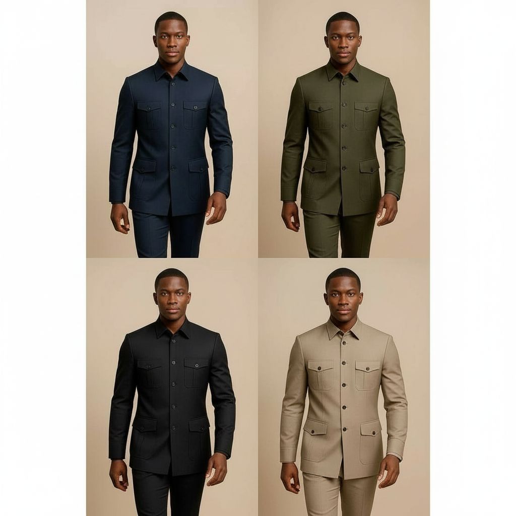 Costume safari homme chic, veste saharienne coton, élégant urbain et pratique