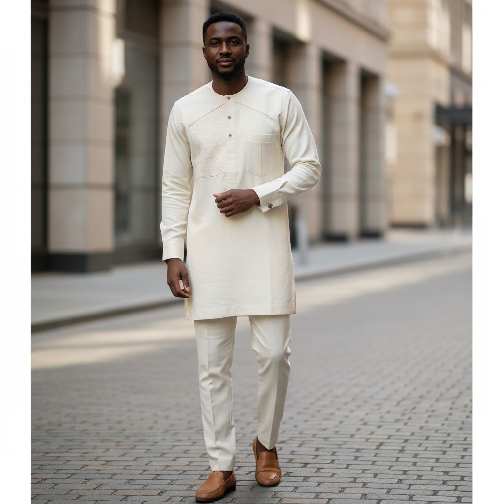 Costume traditionnel homme en coton XL beige crème