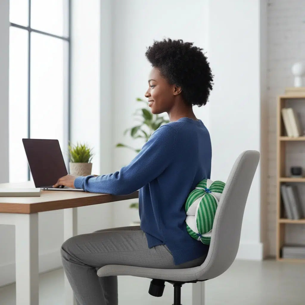 Coussin rond pour dos vert et blanc ( 30x30cm)